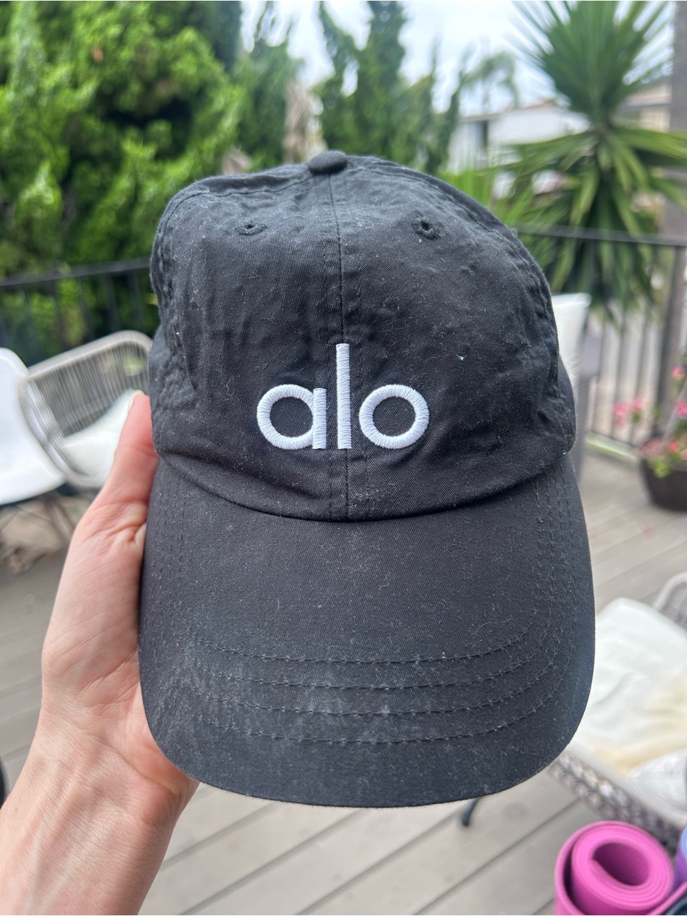 ALO Yoga Black Baseball Cap with White Logo